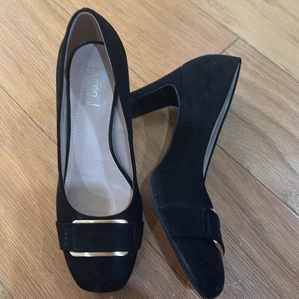 Lauren Blakwell 2 inch heel black pump faux suede size 7